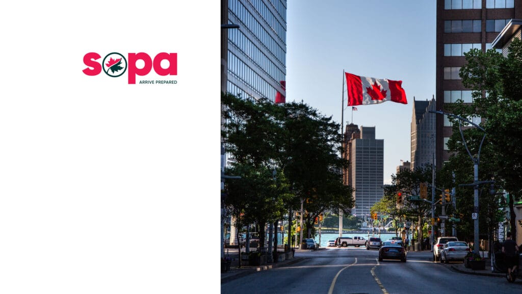 Buildings with Canada flag in the middle