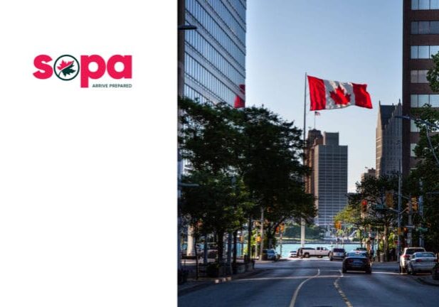 Buildings with Canada flag in the middle